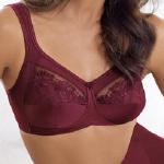 Style 5349, An opaque, lined lower cup with tulle embroidery in semi-sheer upper cup. Wide, padded straps ensure firm support. Pockets in skin-friendly cotton. Sizes 34-50 A,B,C,D,E, F  Colors: Burgundy, Beige, White, Black