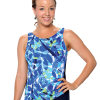 Printed Draped Tanked Swimsuit (no adjustable straps).  Comes in sizes: 4-20 misses.